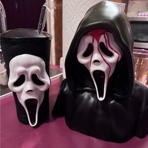 Scream 7 Cinemark Ghostface Popcorn Bucket and Cup with lid and straw set.